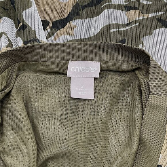 Chicos Camo Olive Brown Floral Print V-Neck Button Front Mesh Cardigan LG - Picture 5 of 7